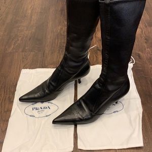 Prada Mid-Calf Pointed Leather Boots in Excellent Condition